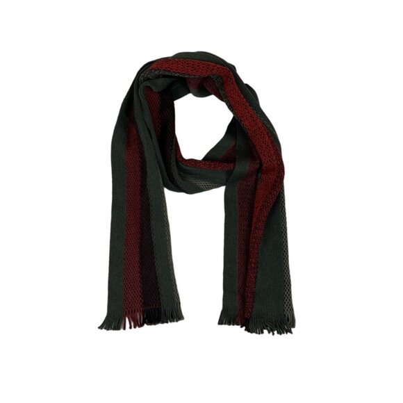 V. Fraas Unisex One Size Dark Green Red and Orange Striped Scarf - Picture 4 of 5